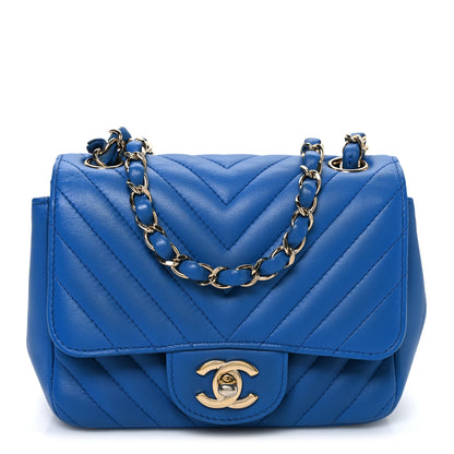 Chanel Lambskin Chevron Quilted Mini Square Flap Blue 1 of 10