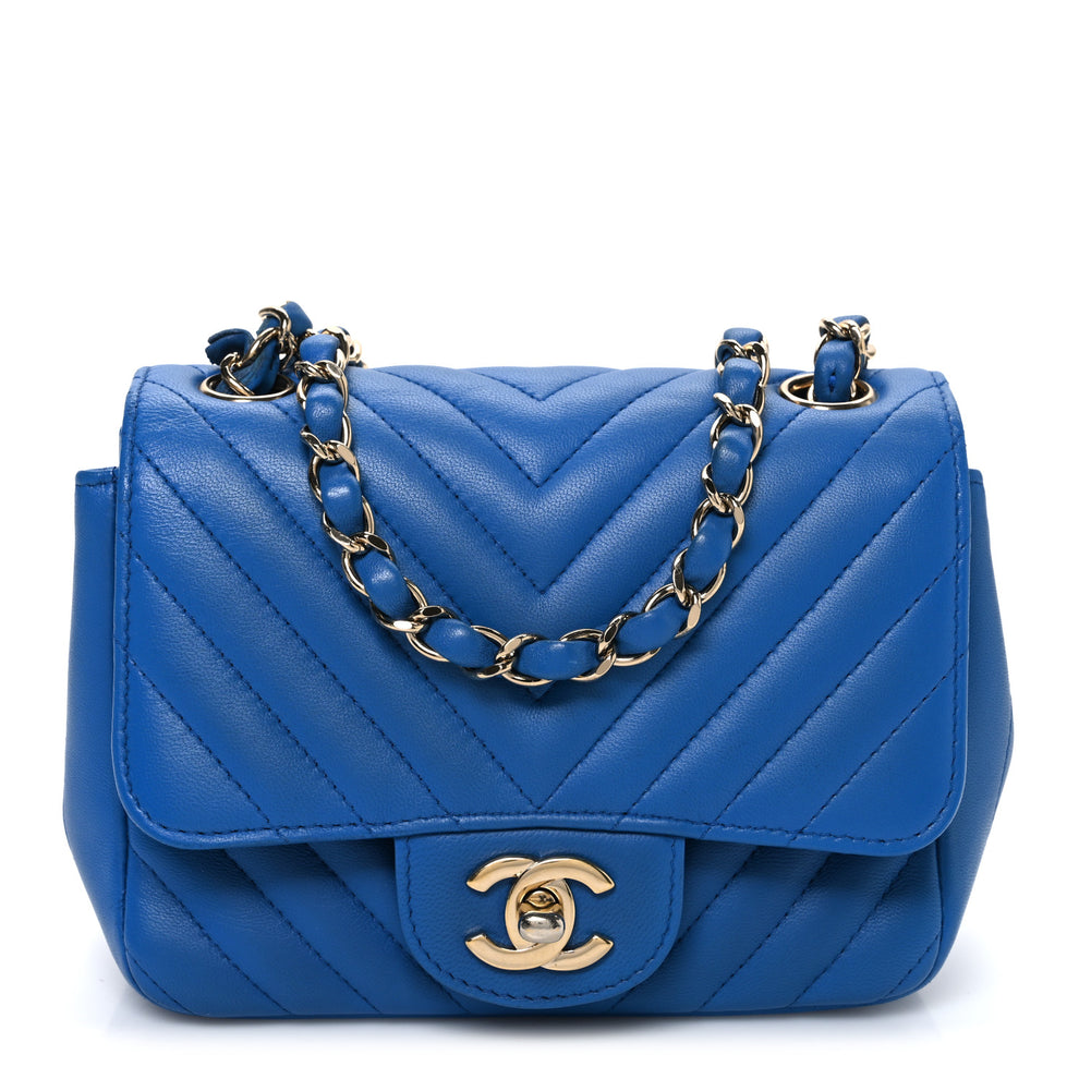 Chanel Lambskin Chevron Quilted Mini Square Flap Blue 1837416 ...