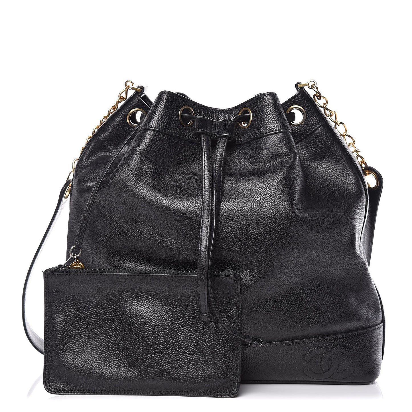 Caviar CC Drawstring Shoulder Bag Black