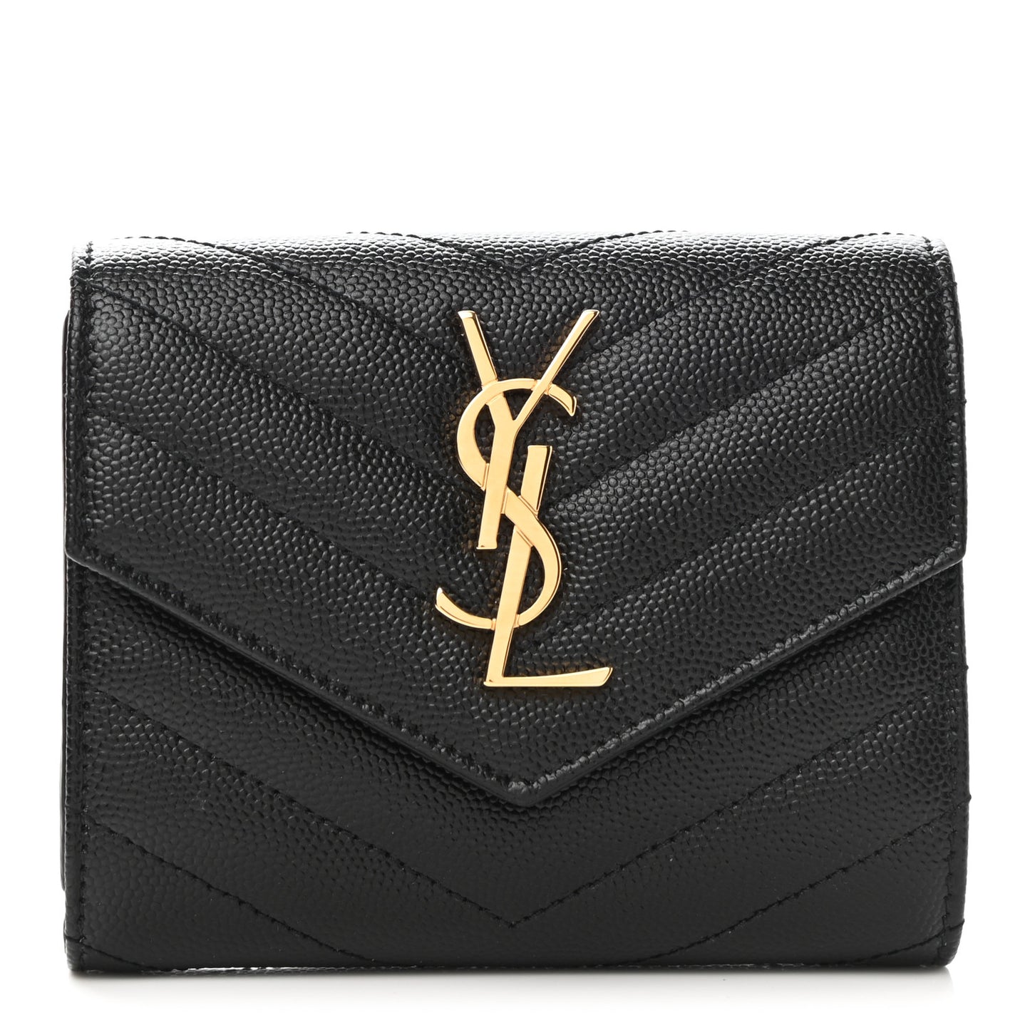 Grain De Poudre Matelasse Chevron Monogram Compact Tri Fold Wallet Black
