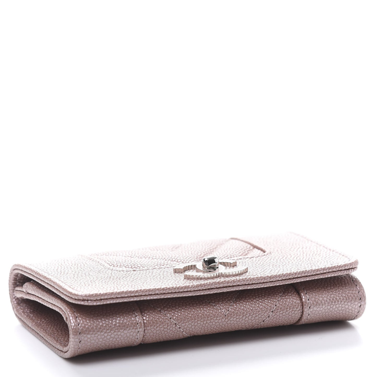 Metallic Caviar Chevron Quilted Vintage Mademoiselle Flap Card Holder Pink