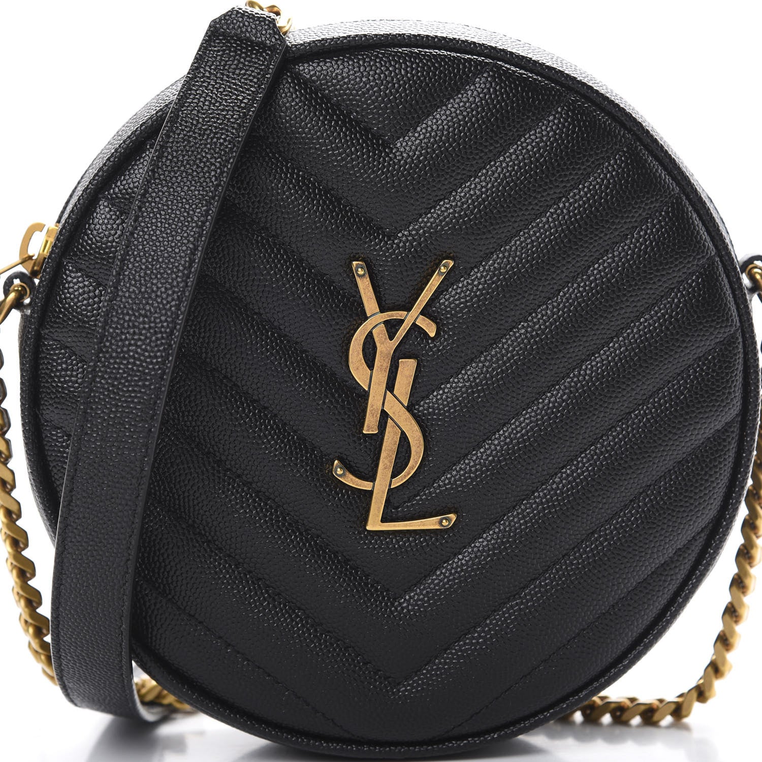 Saint Laurent Grain De Poudre Matelasse Chevron Quilted Round Vinyle Camera Bag Black 9 of 9