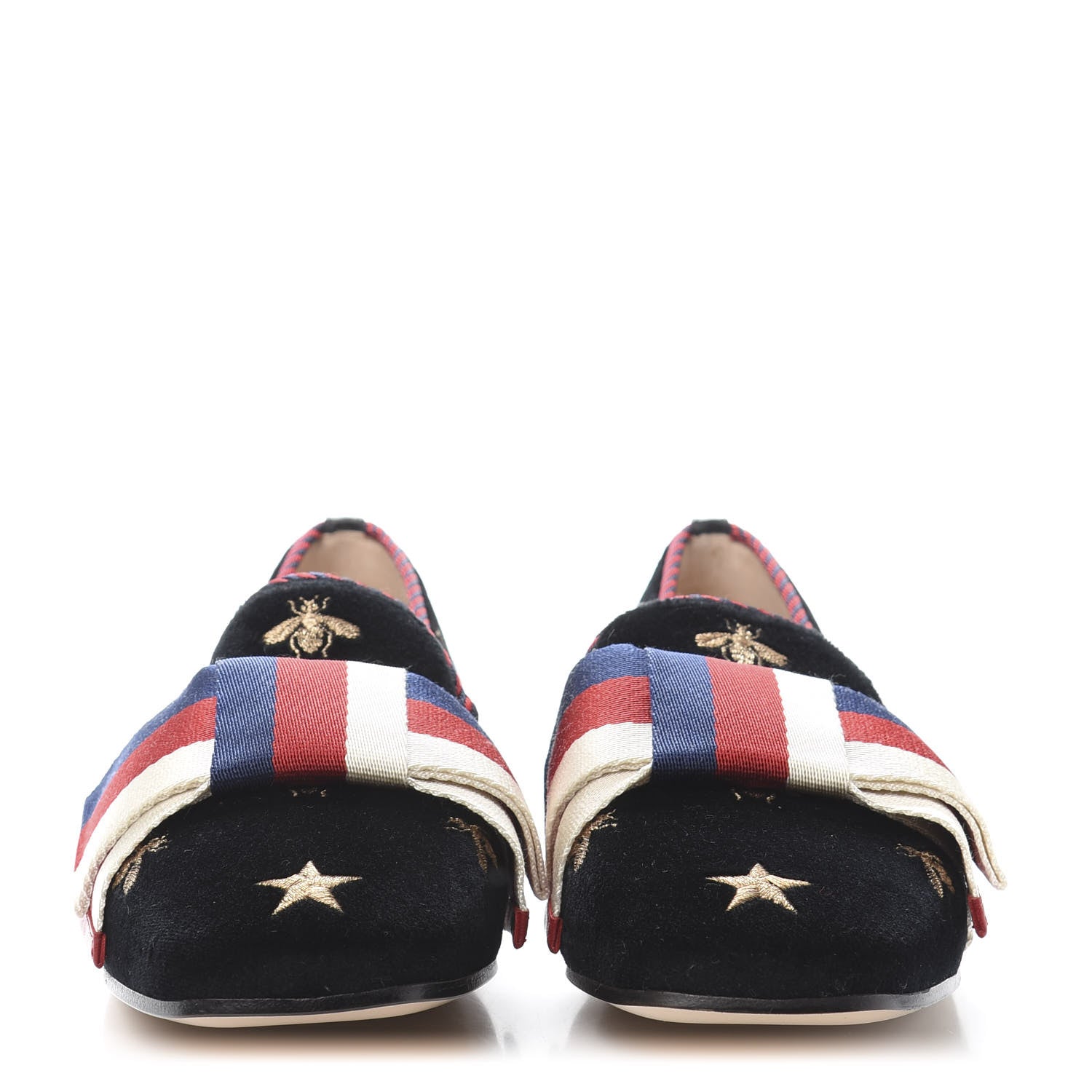 Gucci Velvet Bee Star Embroidered Sylvie Bow Loafers 36.5 Black 2 of 9