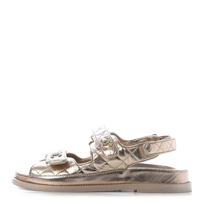 Chanel Iridescent Lambskin Velcro Dad Sandals 39.5 Light Bronze 1 of 10