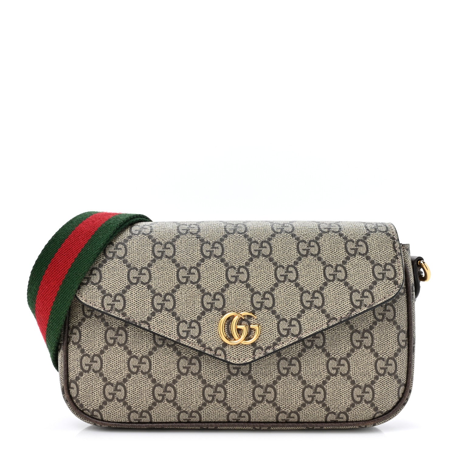 Gucci GG Supreme Monogram Textured Dollar Calfskin Web Mini Ophidia Envelope Shoulder Bag Beige Ebony 1 of 13