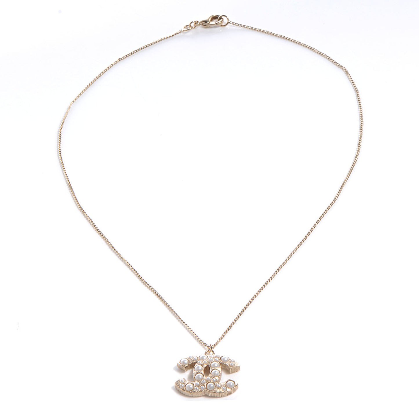 Pearl CC Pendant Necklace Gold
