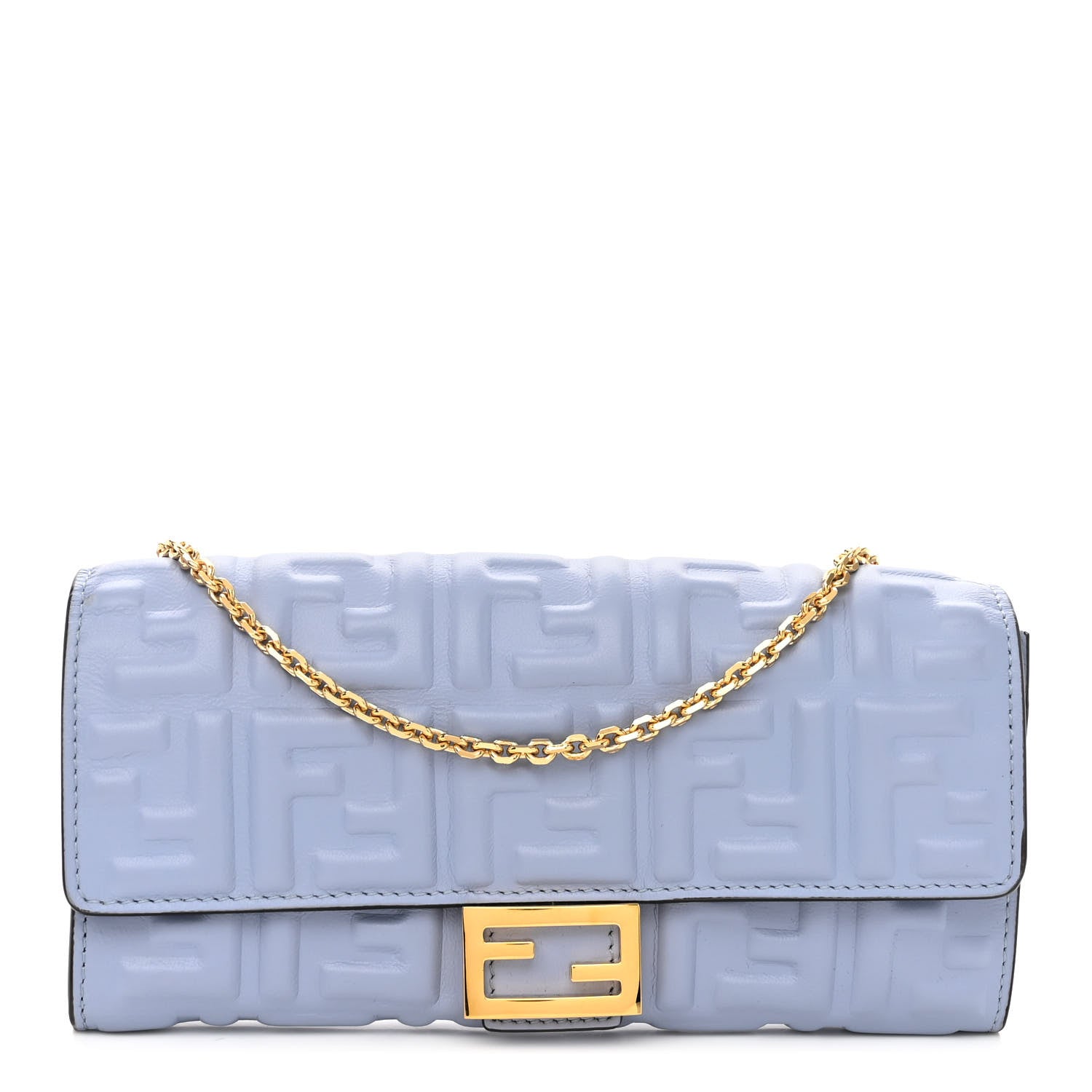 Fendi Nappa Matisse FF Embossed Continental Wallet on Chain Placid Blue 1 of 9