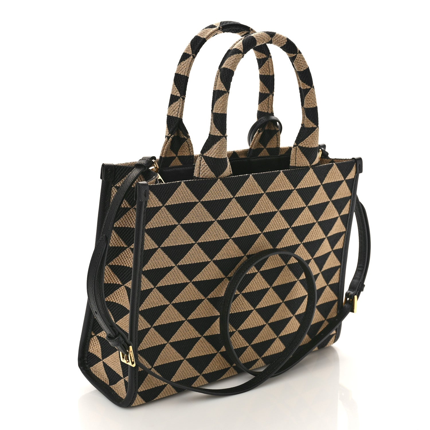 Prada Jacquard Saffiano Triangolo Symbole Embroidered Small Tote Black Corda 2 of 8