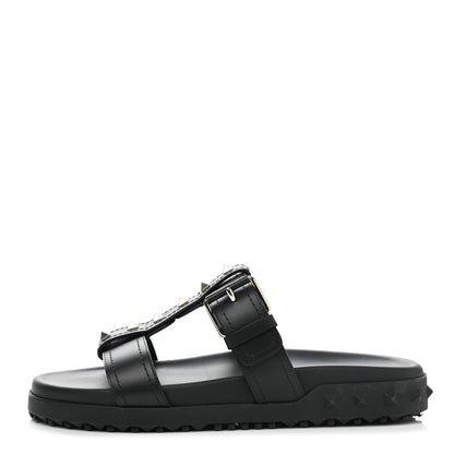 Valentino Garavani Calfskin Rockstud Buckled Slide Sandals 39 Black 1 of 9