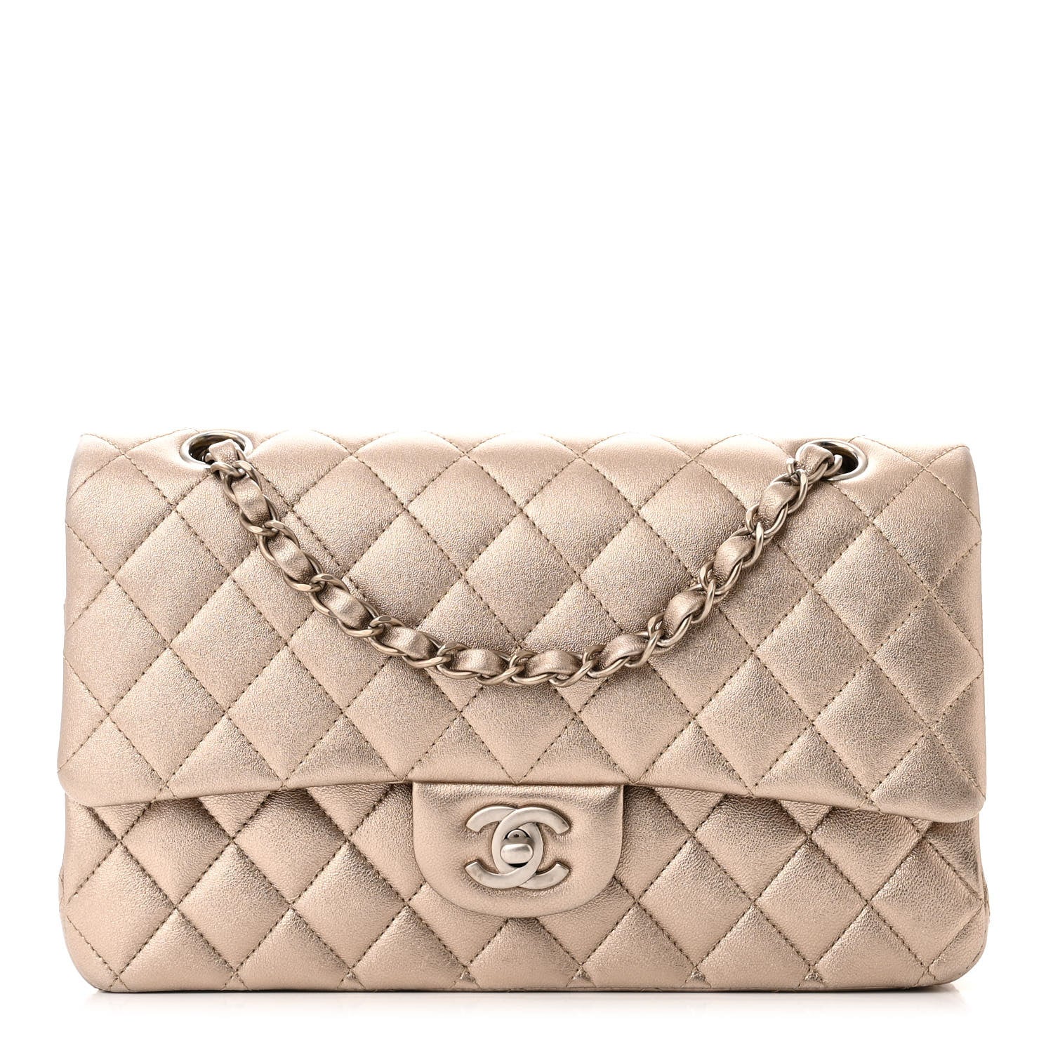 Chanel Metallic Calfskin Quilted Medium Double Flap Khaki 1 of 11