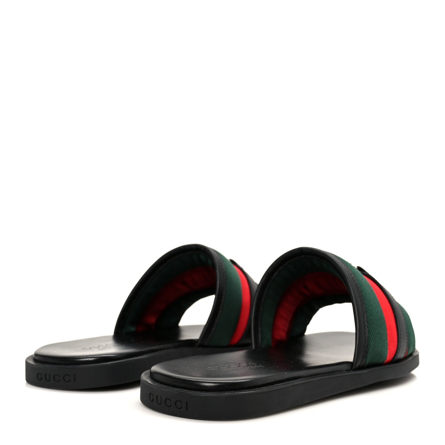 Gucci Nylon Calfskin Web Interlocking G Mens Maverik Slide Sandals 41 Black Green Red 5 of 9