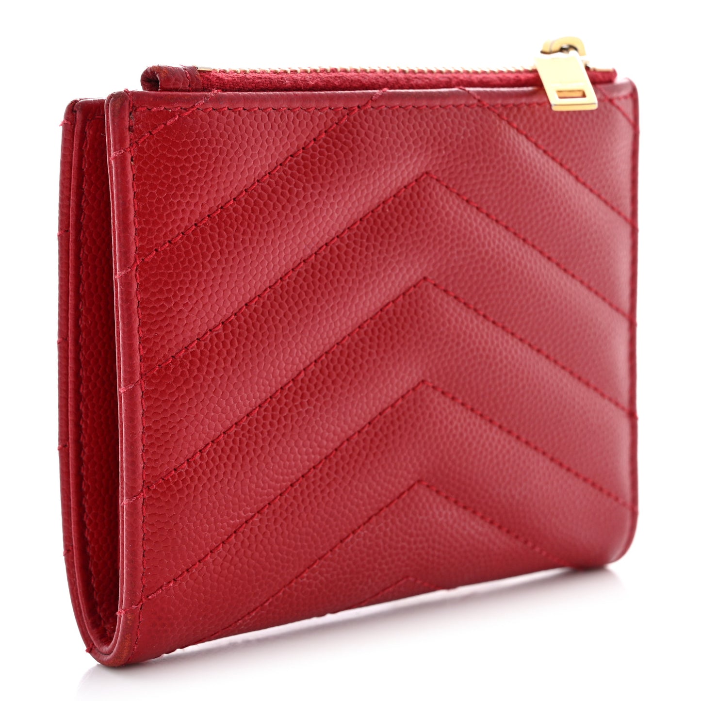 Grain De Poudre Matelasse Chevron Monogram Zipped Card Case Rouge Eros
