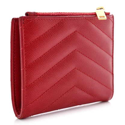 Saint Laurent Grain De Poudre Matelasse Chevron Monogram Zipped Card Case Rouge Eros 3 of 12