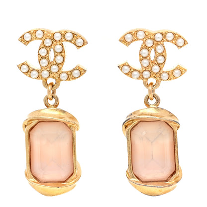 Chanel Crystal Pearl CC Drop Earrings Gold White 1 of 7