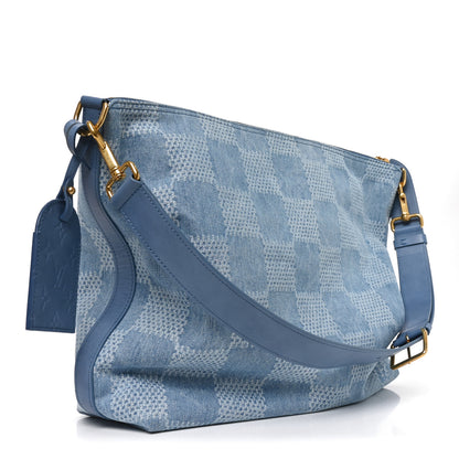Louis Vuitton Damier Denim Vagabond Hobo Blue 3 of 10