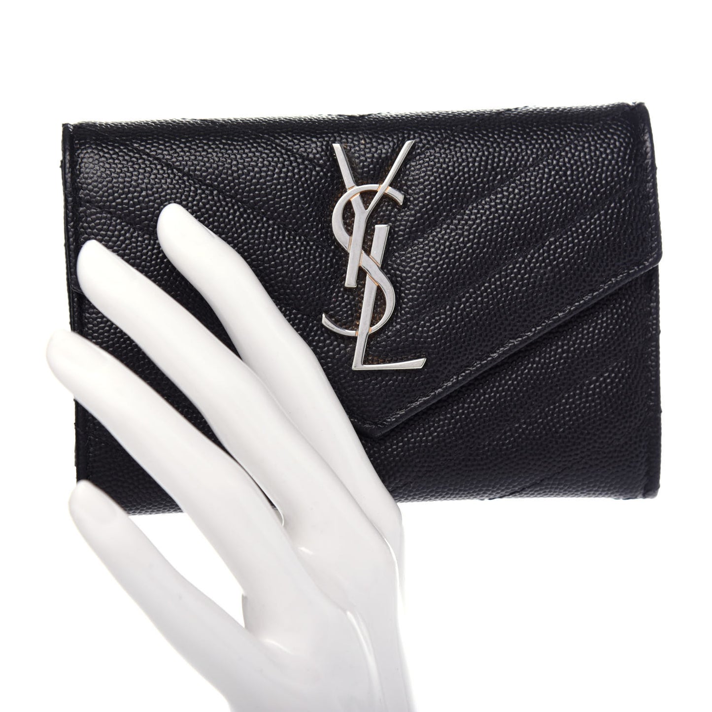 Grain De Poudre Matelasse Chevron Small Monogram Envelope Wallet Black