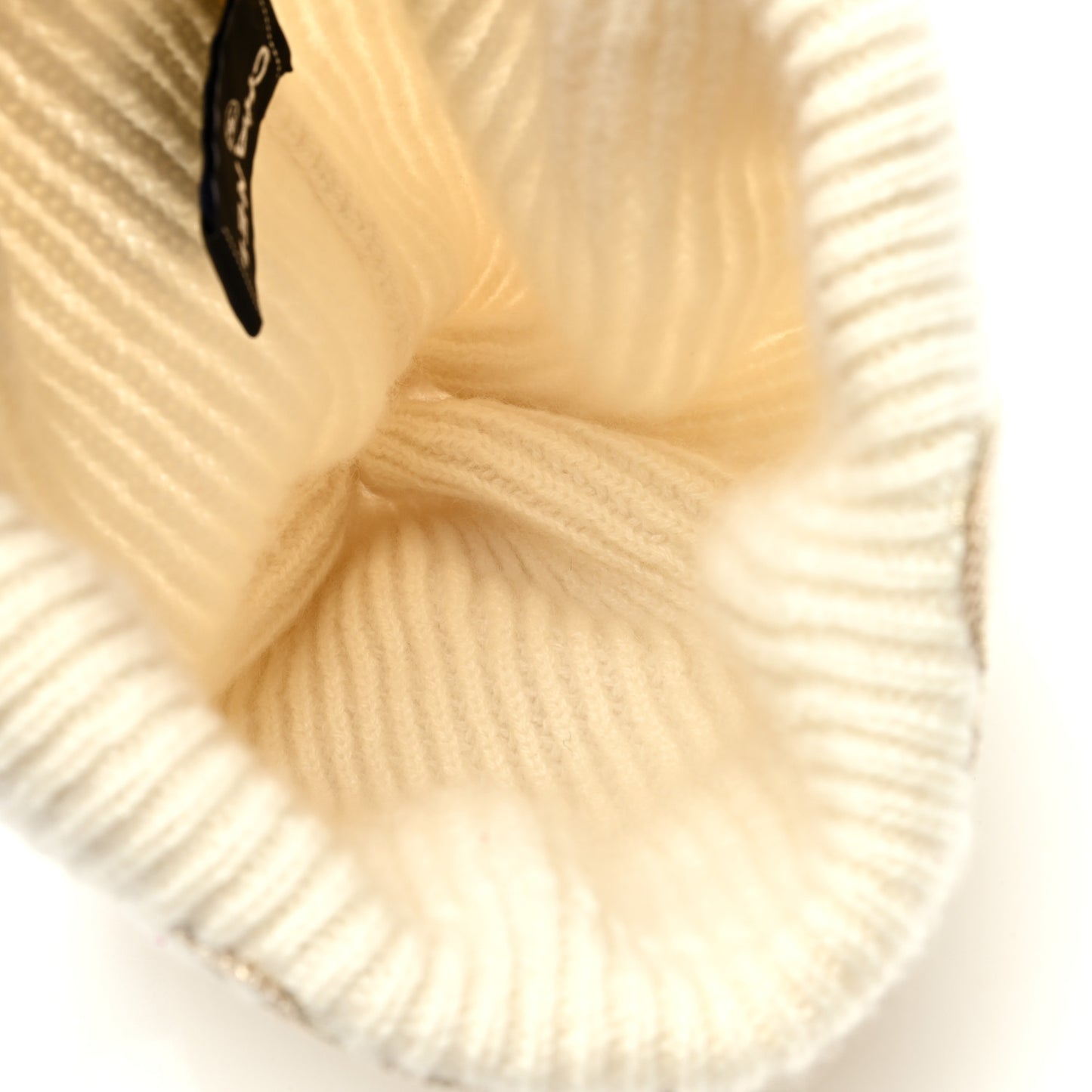 Cashmere Sequin Logo Beanie Hat Ivory Gold