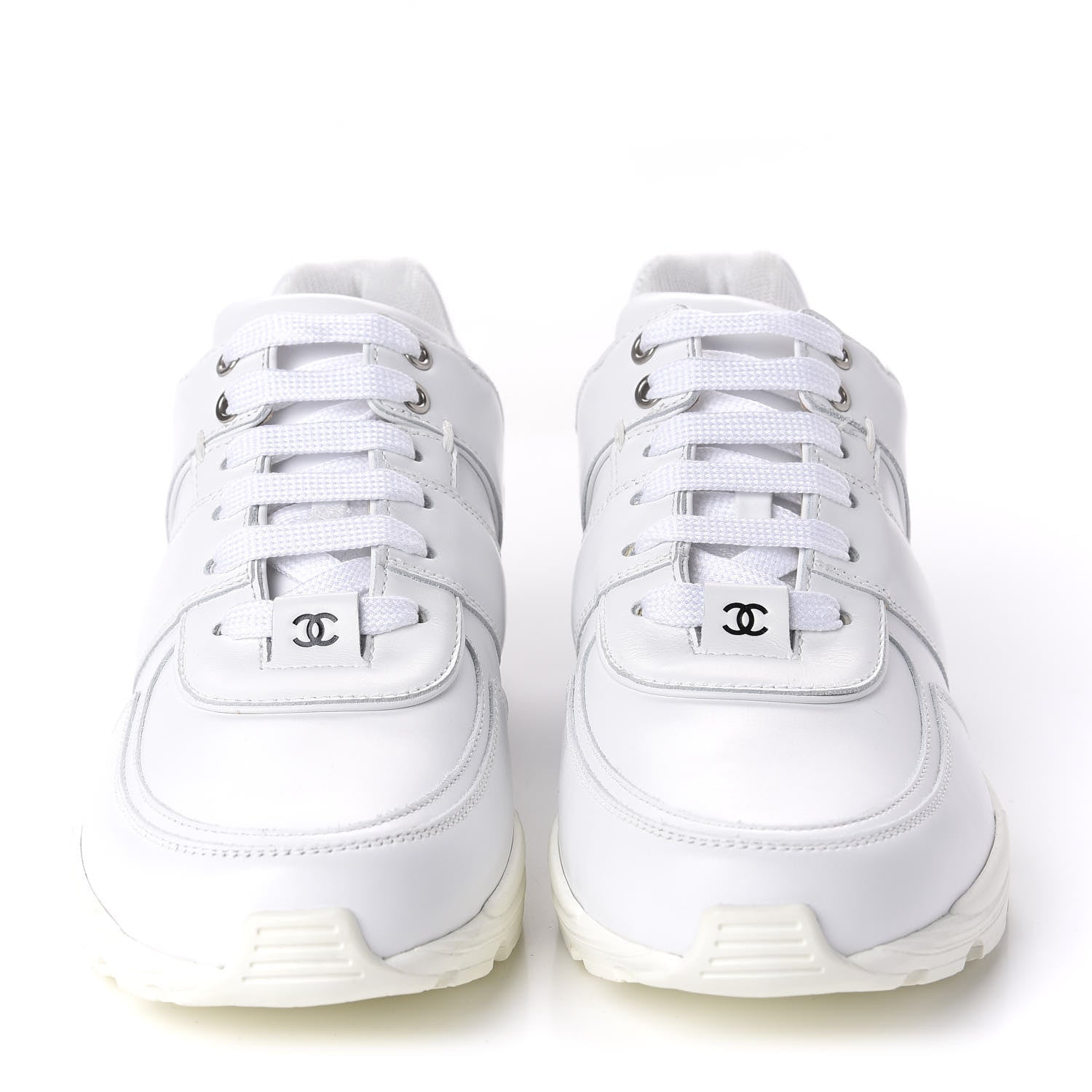 Chanel Calfskin Lambskin Womens CC Sneakers 40 White Black 2 of 9