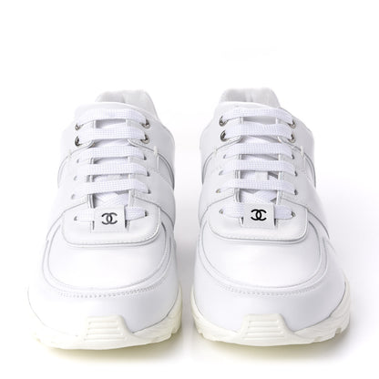 Chanel Calfskin Lambskin Womens CC Sneakers 40 White Black 2 of 9