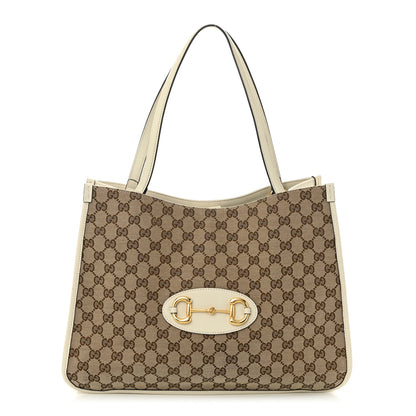 Gucci Monogram New Sakai Calfskin Lux Horsebit 1955 Tote Beige Ebony Mystic White 1 of 10