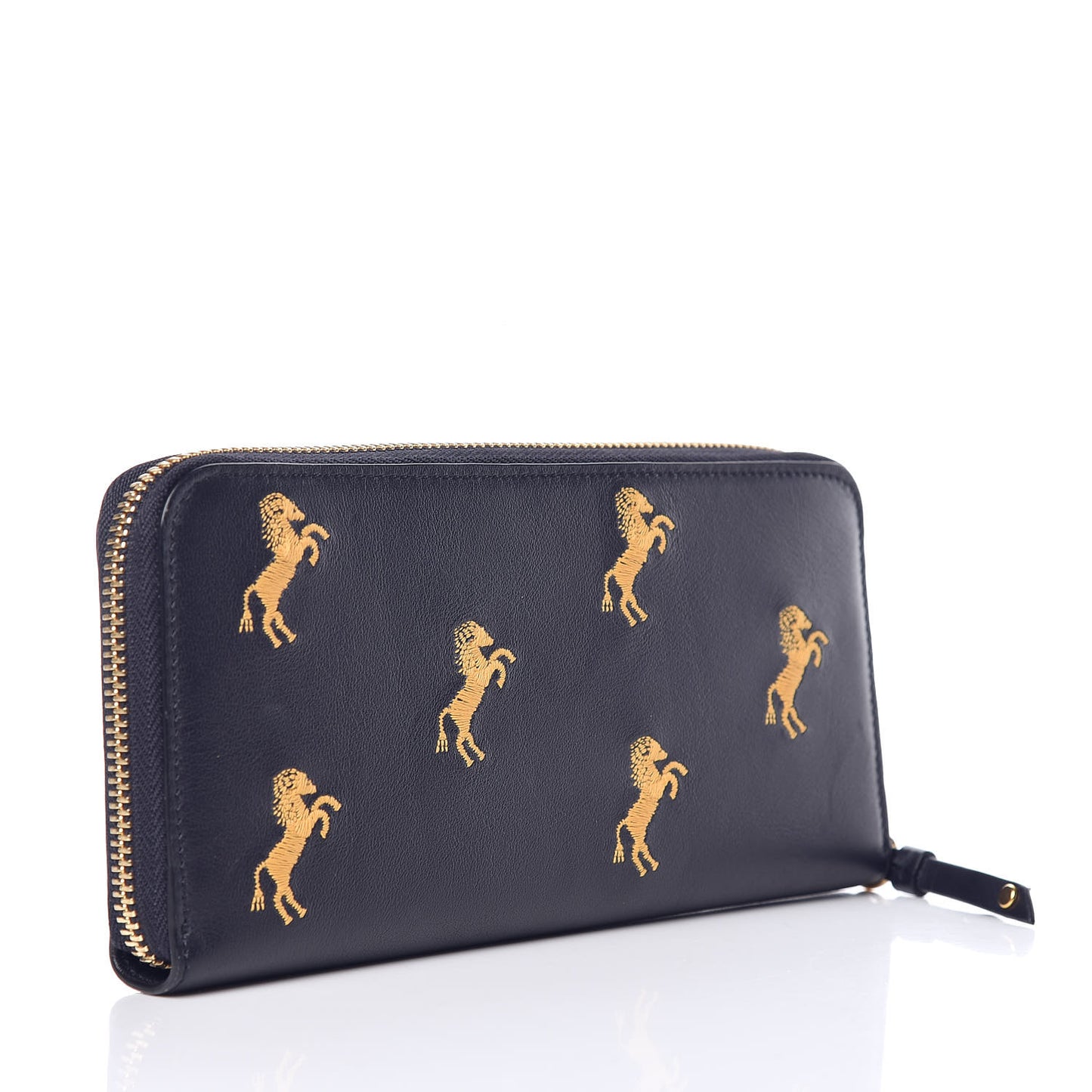 Smooth Calfskin Little Horses Embroidered Zip Around Wallet Full Blue
