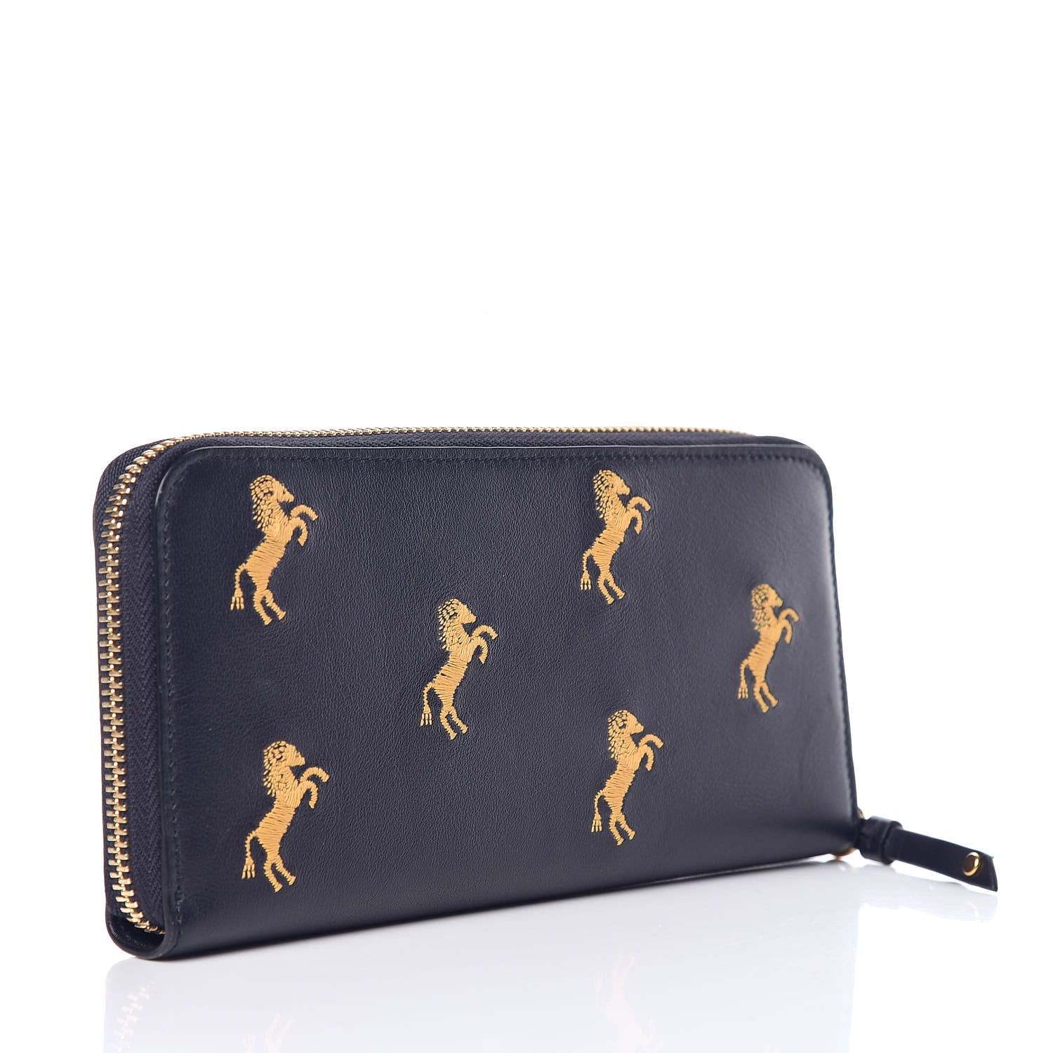 Chloe Smooth Calfskin Little Horses Embroidered Zip Around Wallet Full Blue 3 of 9