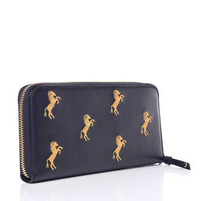 Chloe Smooth Calfskin Little Horses Embroidered Zip Around Wallet Full Blue 3 of 9