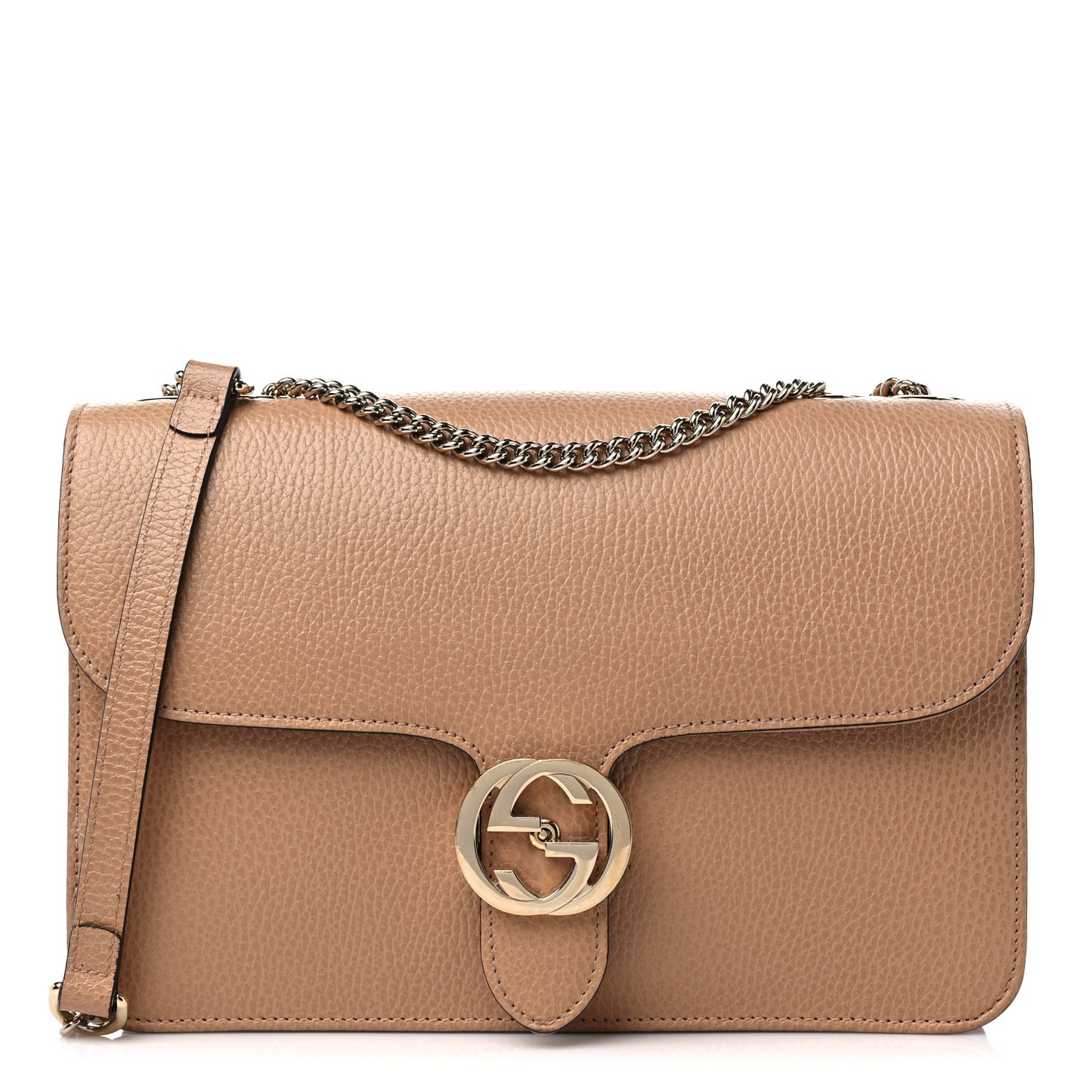 Dollar Calfskin Interlocking G Shoulder Bag Camelia