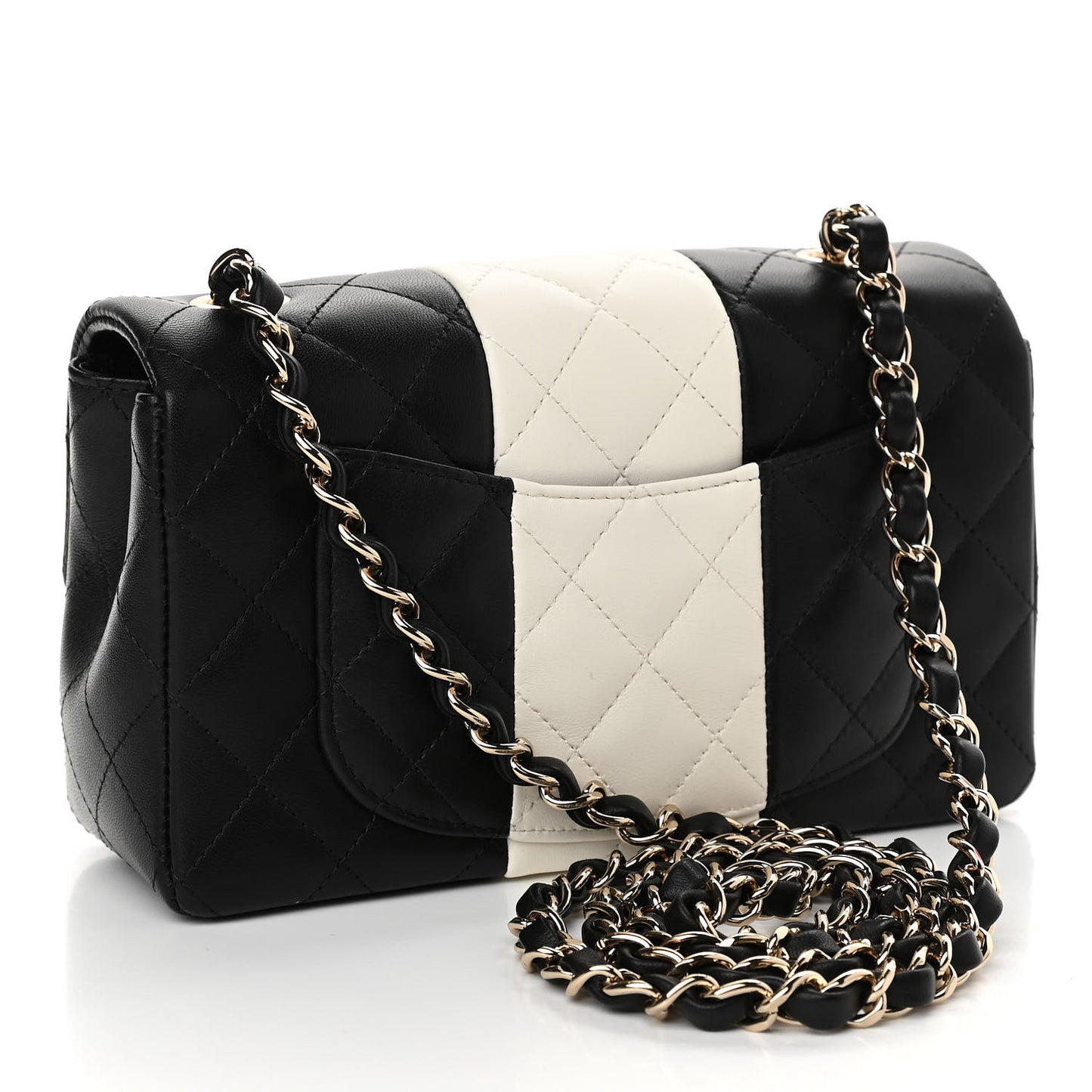 Lambskin Quilted Mini Rectangular Flap Black White