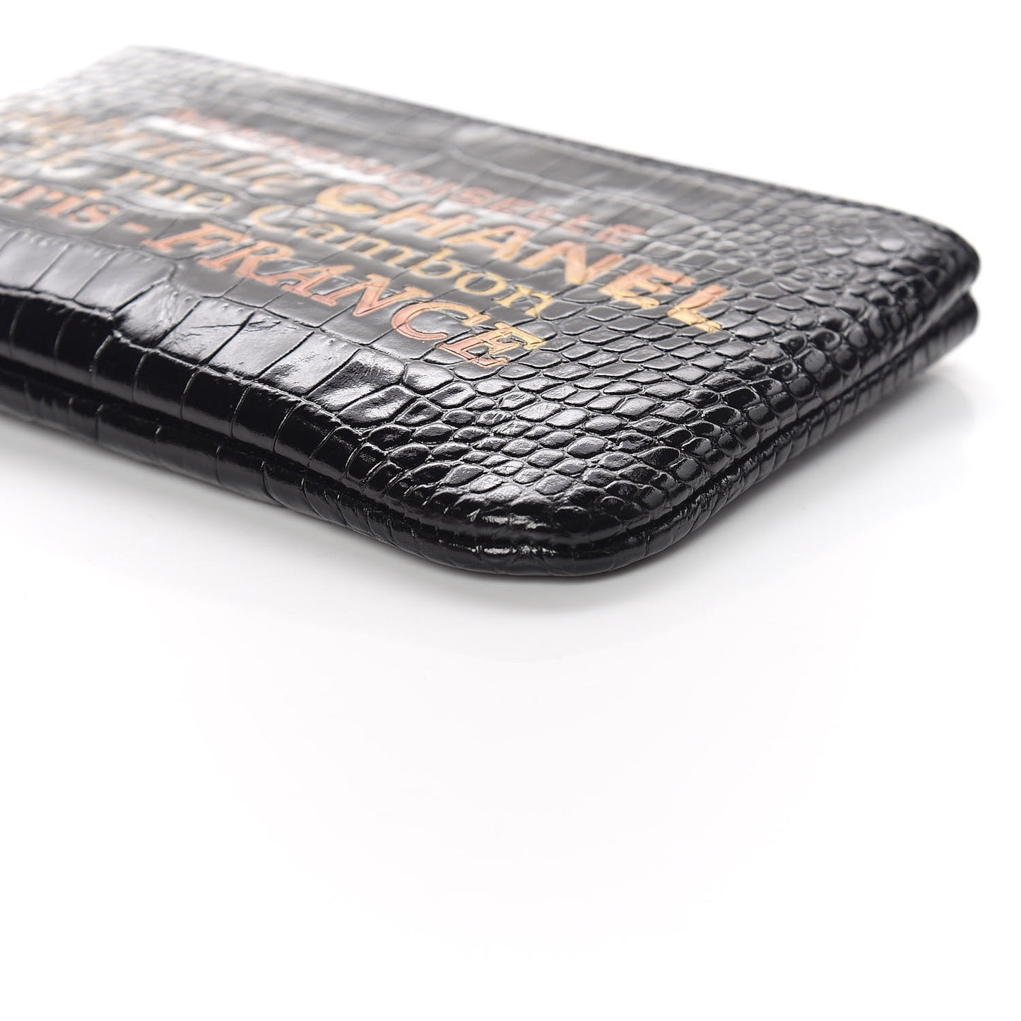 Calfskin Crocodile Embossed Cocodile Cosmetic Case Black Gold