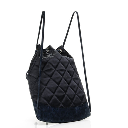 Chanel Satin Suede Quilted Drawstring Backpack Navy 3 of 7