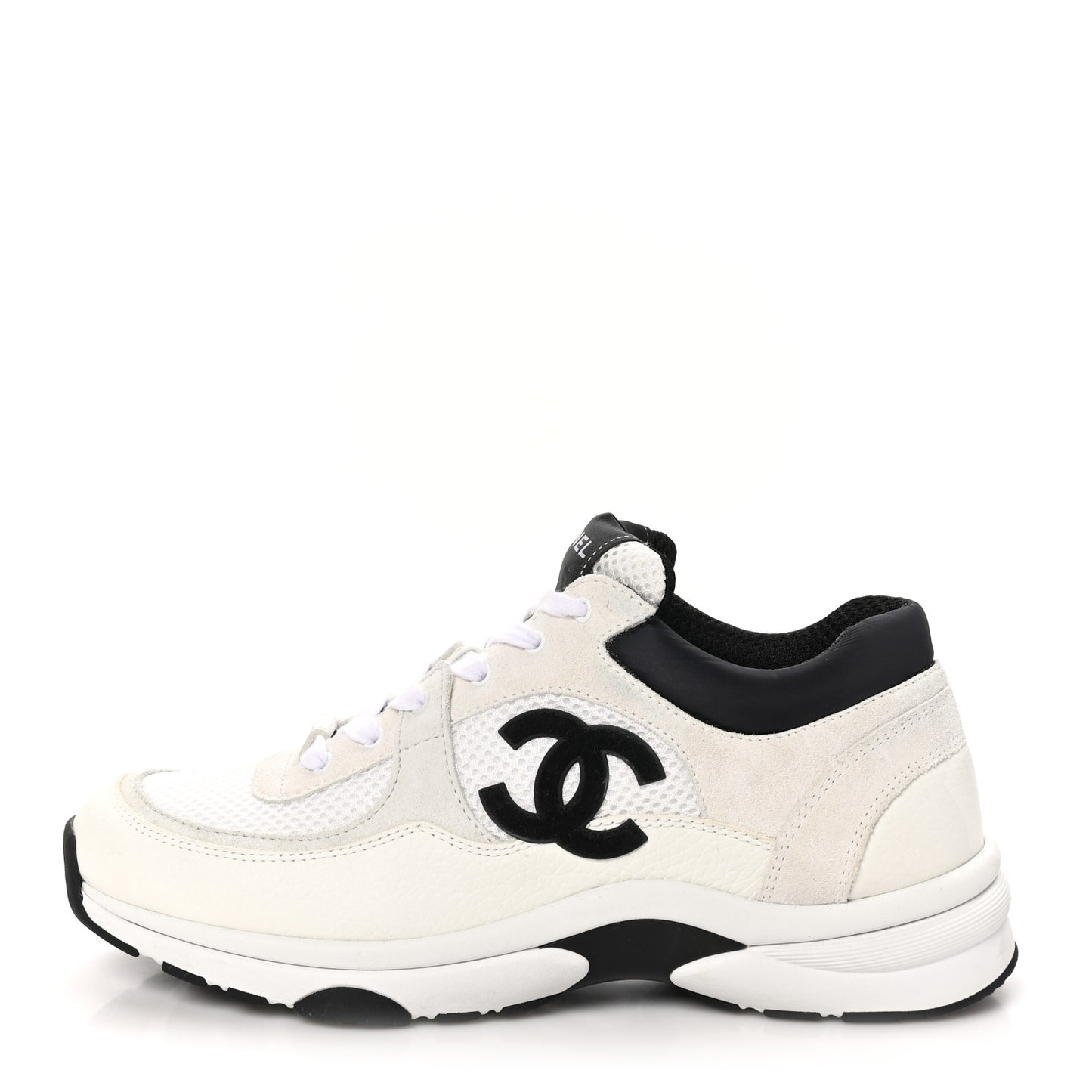 Mesh Suede Calfskin Grained Calfskin Womens CC Sneakers 39.5 White Black