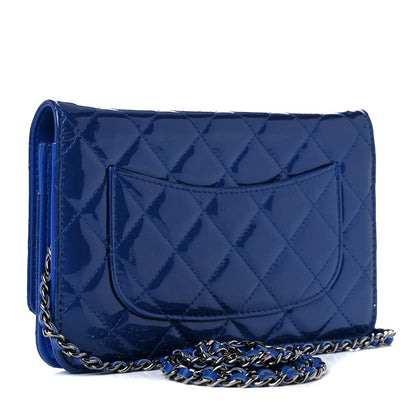 Chanel Patent Quilted Wallet On Chain WOC Blue 2 of 11