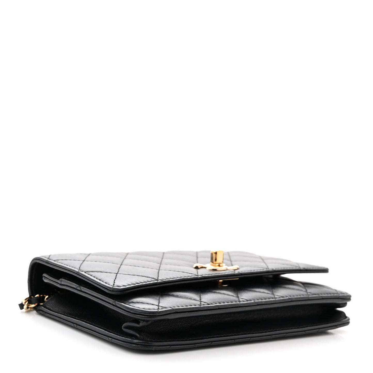 Lambskin Quilted Trendy CC Wallet On Chain WOC Black