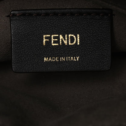 Fendi Vitello Grace Glazed Fabric FF 1974 Double F Shoulder Bag Black Mogano Panna 6 of 19