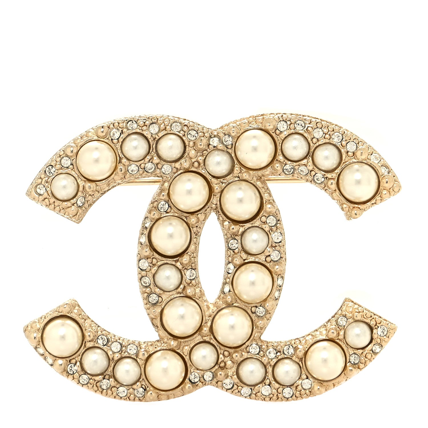 Chanel Metal Crystal Graduated Pearl CC Brooch Gold 1 of 3