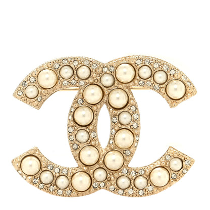 Chanel Metal Crystal Graduated Pearl CC Brooch Gold 1 of 3