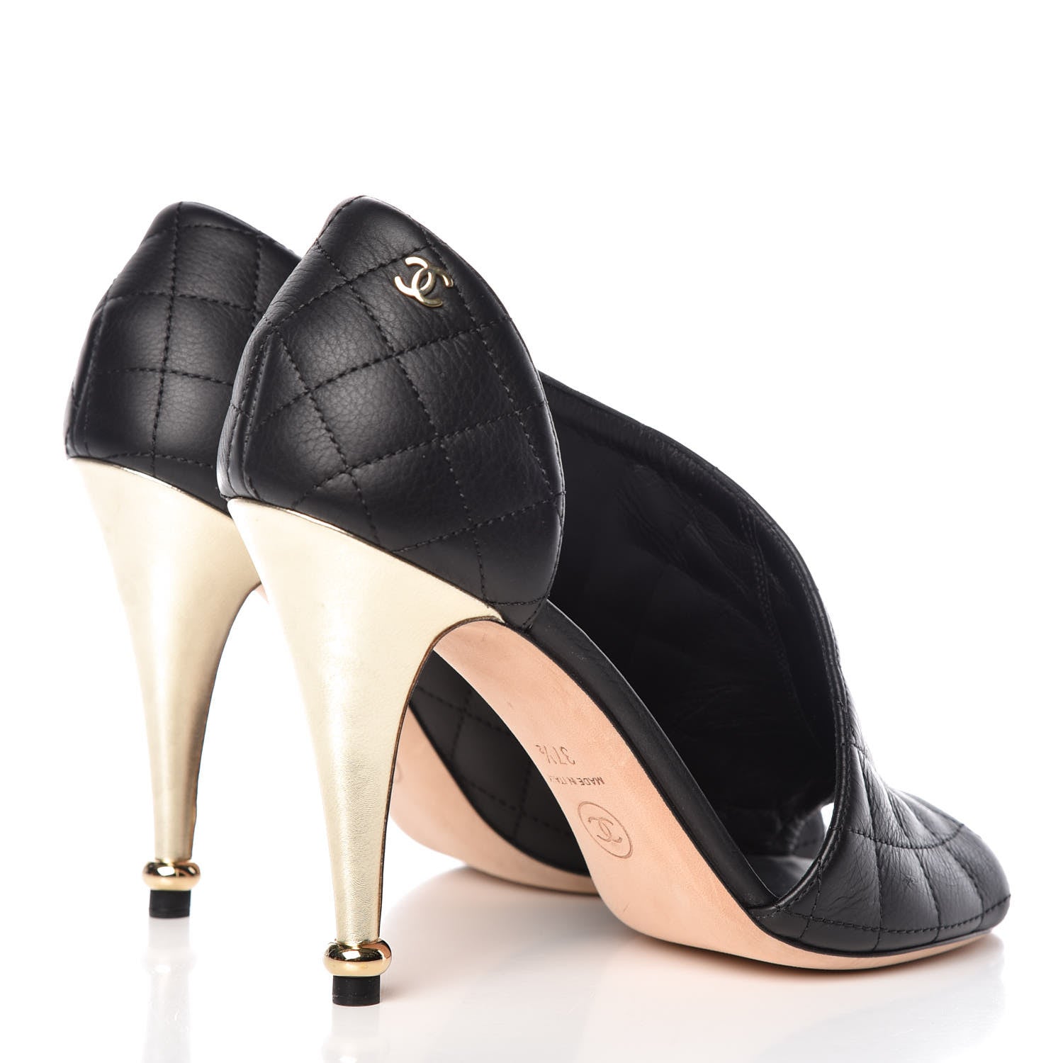 Chanel Calfskin Quilted Peep Toe Pumps 37.5 Black 4 of 7