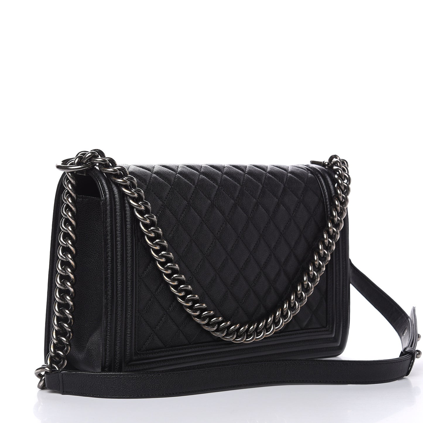 Grained Calfskin Quilted New Medium Boy Flap Black
