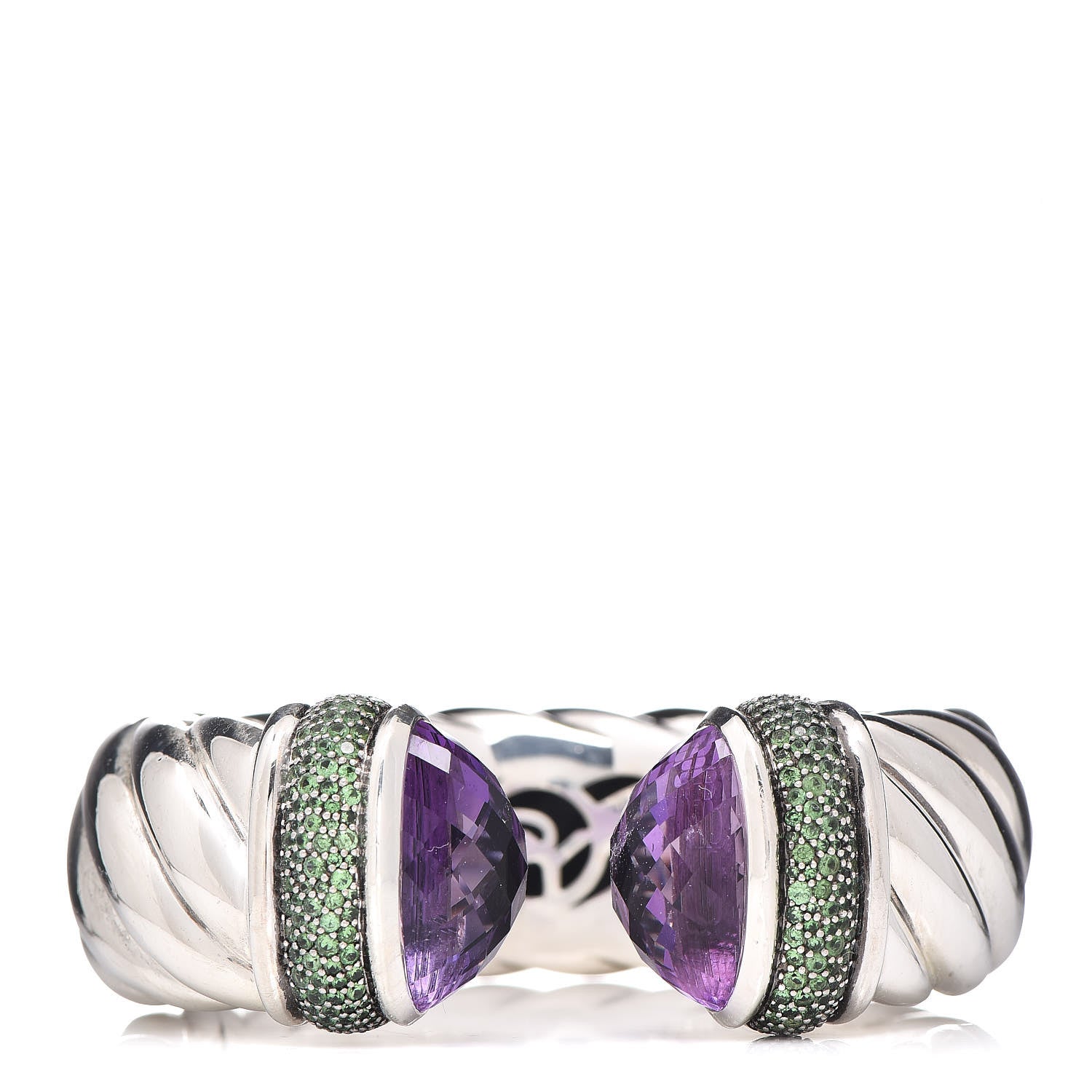 David Yurman Sterling Silver Amethyst Tsavorite 25mm Waverly Bracelet 1 of 4