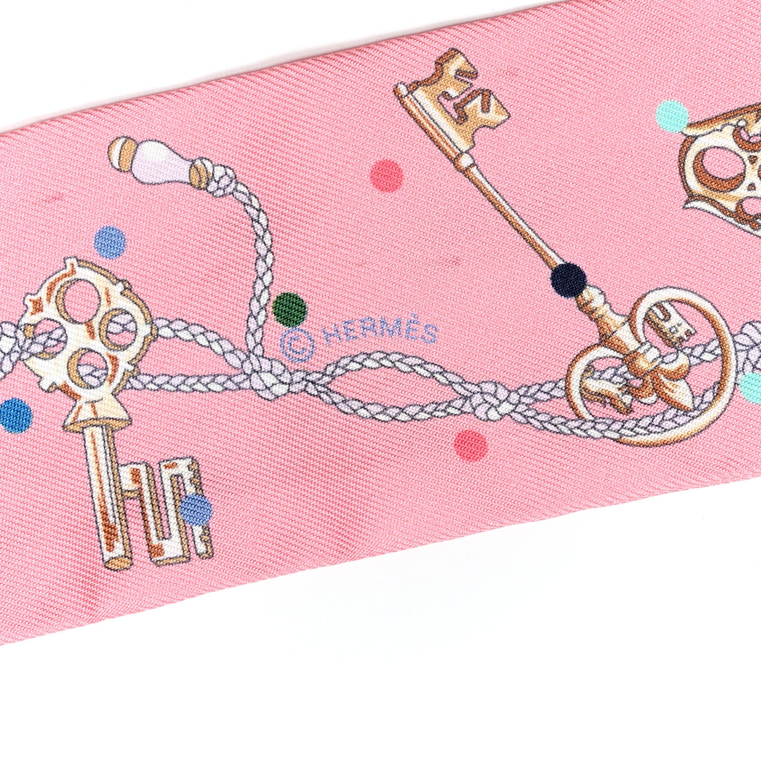 Hermes Silk Les Cles A Pois Twilly Rose Beige Multicolor 3 of 4