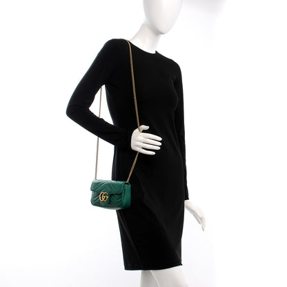 Gucci Calfskin Matelasse Super Mini GG Marmont Shoulder Bag Emerald Green 2 of 9