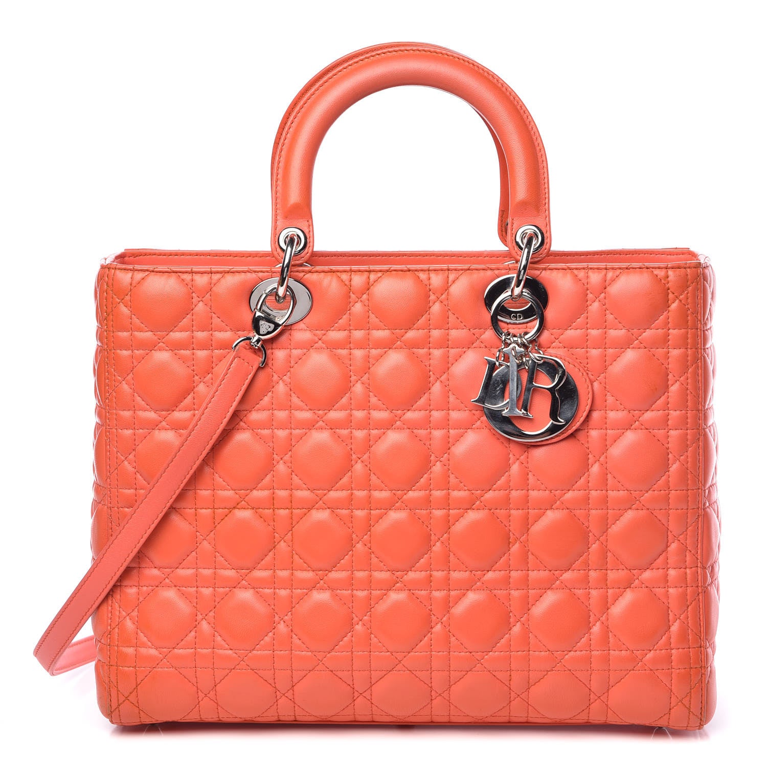 Christian Dior Lambskin Cannage Large Lady Dior Coral 1 of 16