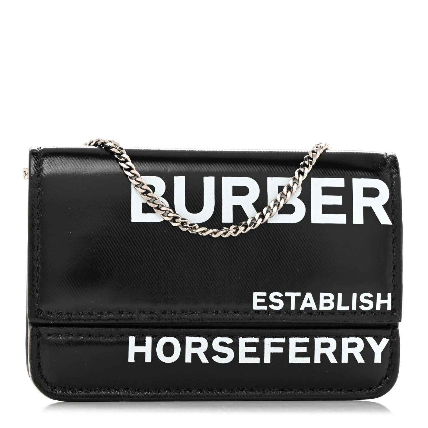 Burberry Coated Canvas Horseferry Print Mini Jody Chain Card Case Black 1 of 7