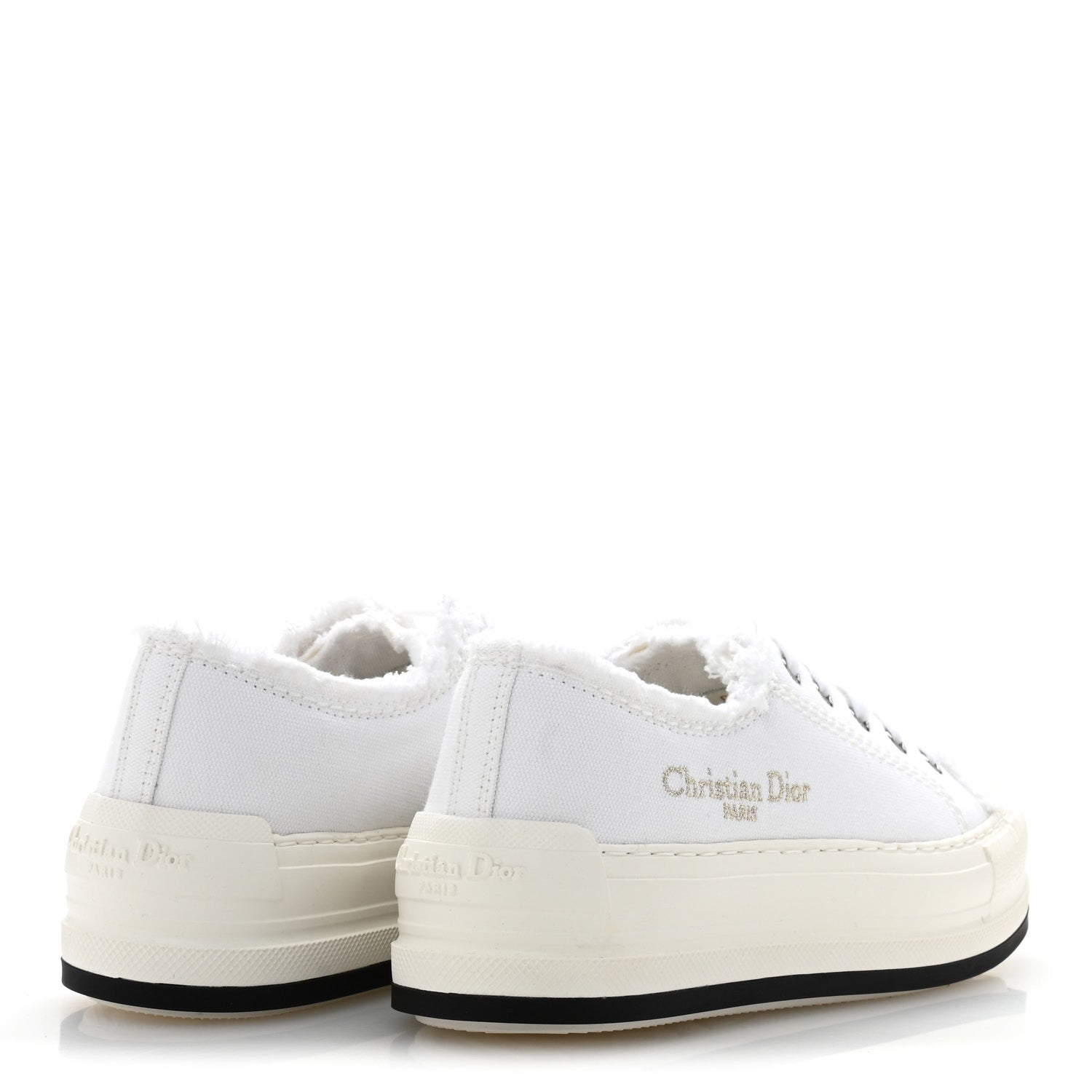 Christian Dior Frayed Canvas Embroidered Logo Walk'N'Dior Low Top Sneakers 36.5 White 5 of 10