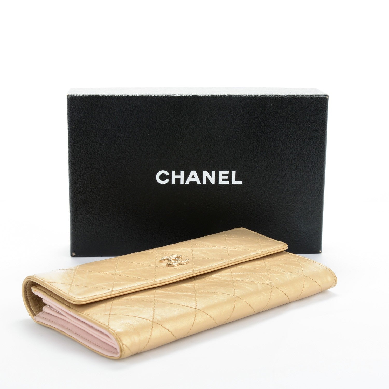 Chanel Aged Metallic Calfskin Quilted Large Palette Flap Wallet Gold 4 of 8