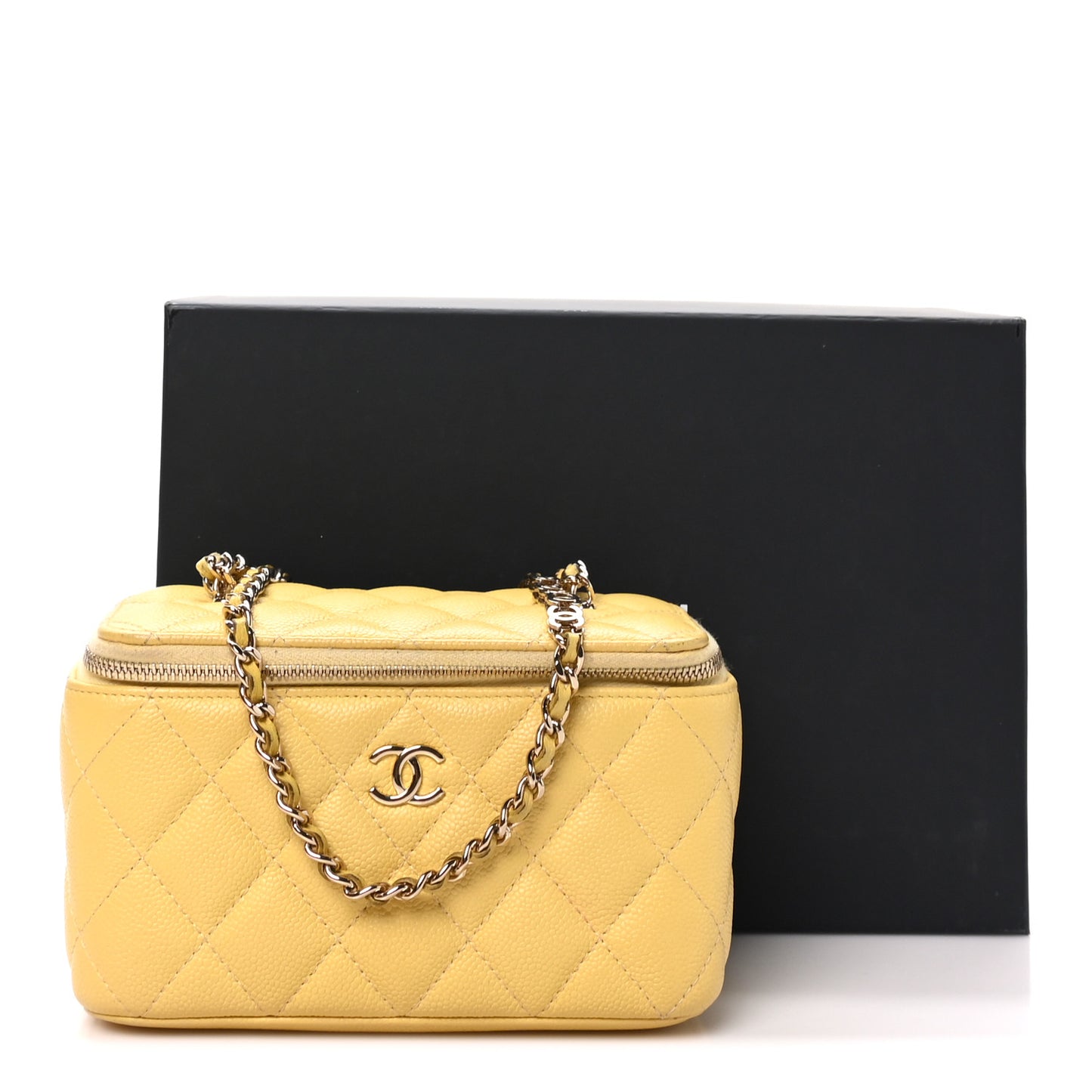 Caviar Quilted Small Tiny CC Vanity Case With Chain Yellow