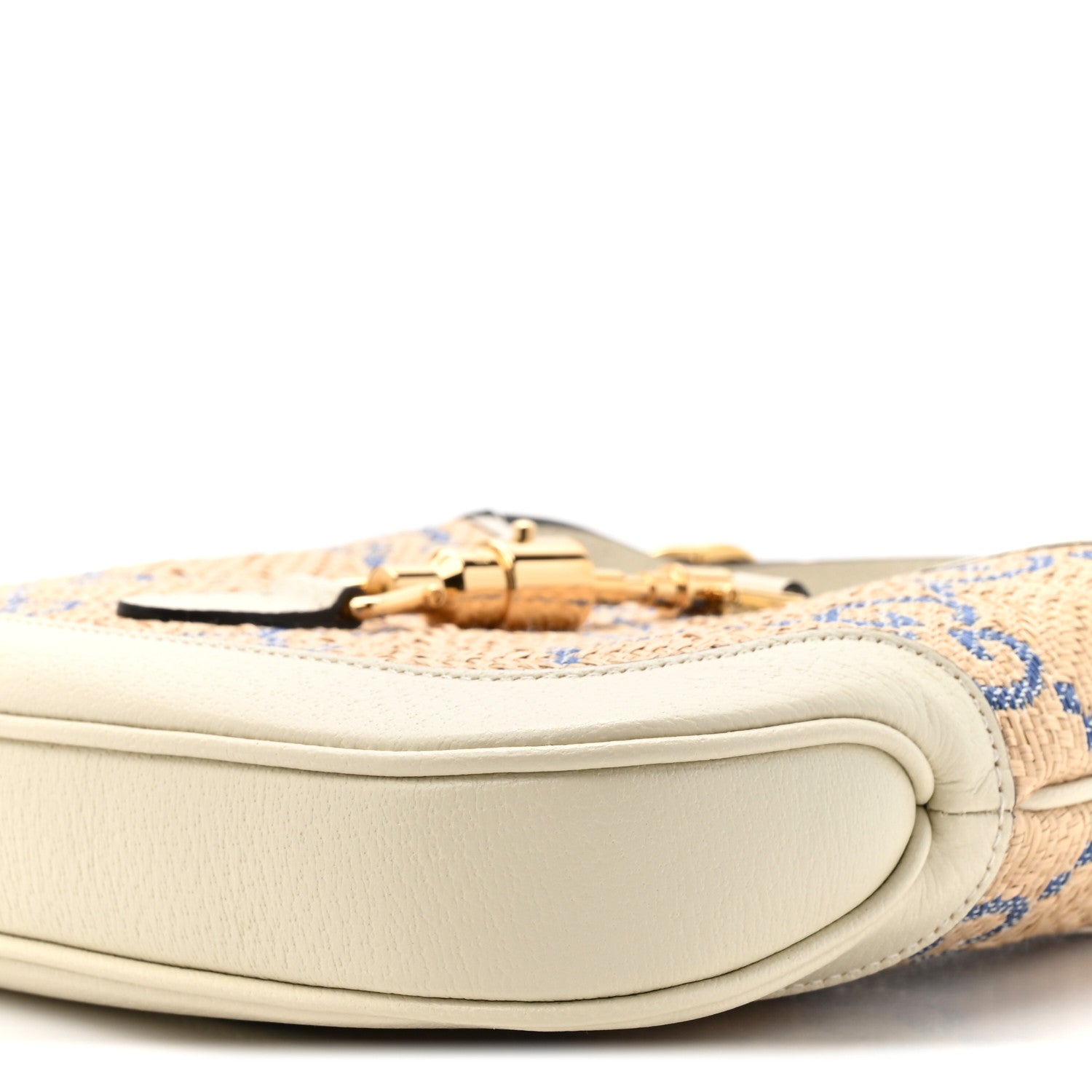 Gucci Raffia Textured Dollar Calfskin GG Monogram Small Jackie 1961 Hobo Mystic White Royale Natural 9 of 13