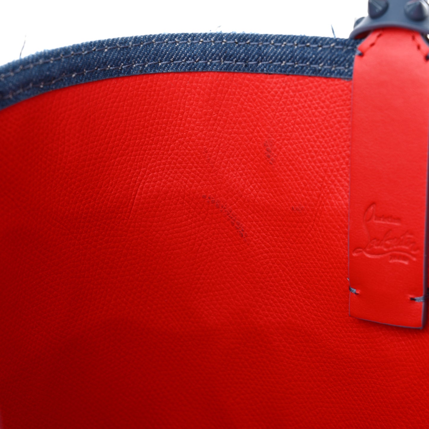 Denim Embroidered Spikes East West Cabata Tote Blue