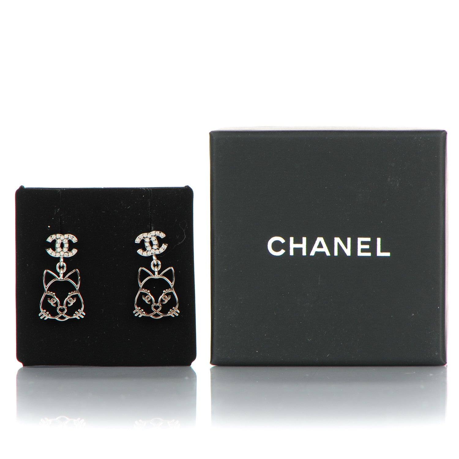Chanel Crystal Emoji Choupette Cat CC Earrings Silver 5 of 5